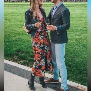 Leith Black Maxi Dress with Orange Floral Print